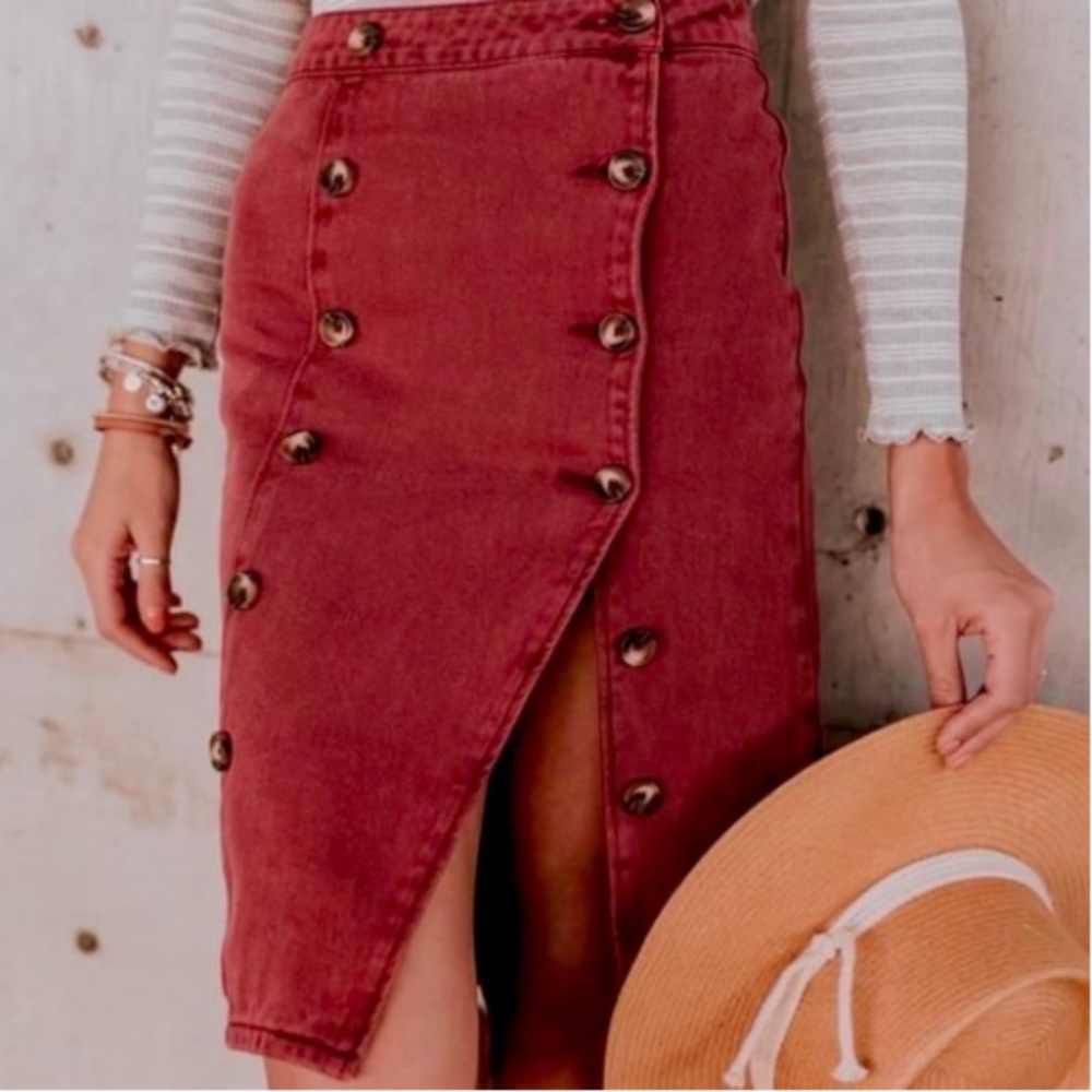 NWT Mustard Seed | Rolee | Wine Wash Denim Button Skirt Size Small